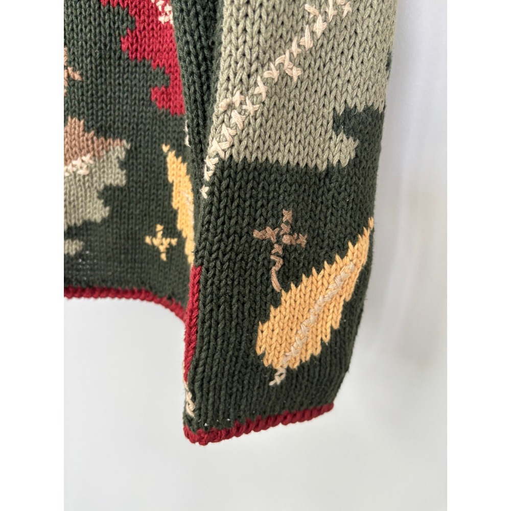 Christopher & Banks Green Hand Embroidered Fall Leaf Cardigan Sweater Medium - Picture 8 of 11